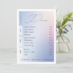 Beauty Salon Pastel Gradiënt Price List Rack Kaart