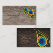 Beauty Salon  Peacock Feather Brown Suede Visitekaartje (Voorkant / Achterkant)