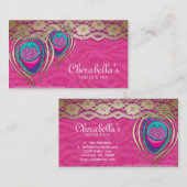 Beauty Salon Peacock Feather Pink Zebra 2 Visitekaartje (Voorkant / Achterkant)