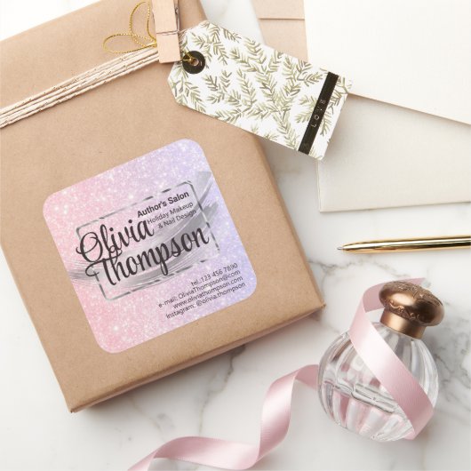 Beauty Salon Pearl Silver Vierkante Sticker (Geschenken)