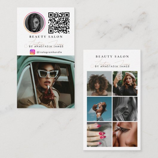 Beauty Salon Photo Feed Social Media QR Code Visitekaartje (Voorkant / Achterkant)