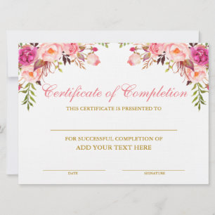 Beauty Salon Pink Floral Certificate of Completion Kaart