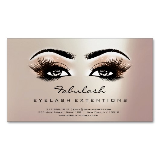 Beauty Salon Pink Rose Gold Adress Makeup Lashes Magnetisch Visitekaartje (Voorkant)