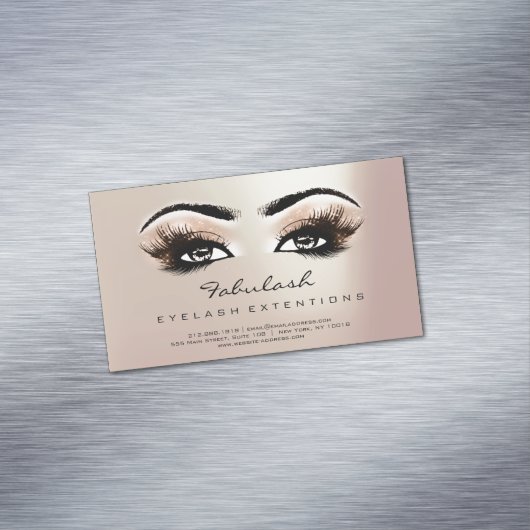 Beauty Salon Pink Rose Gold Adress Makeup Lashes Magnetisch Visitekaartje (Voorbeeld)