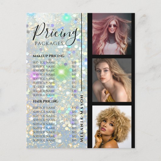 Beauty Salon Pricing Custom Foto Holo Glitter Flyer (Voorkant)