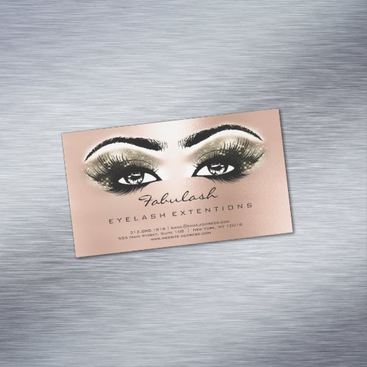 Beauty Salon Roos Gold Adress Makeup Lashes Extens Magnetisch Visitekaartje (Voorbeeld)