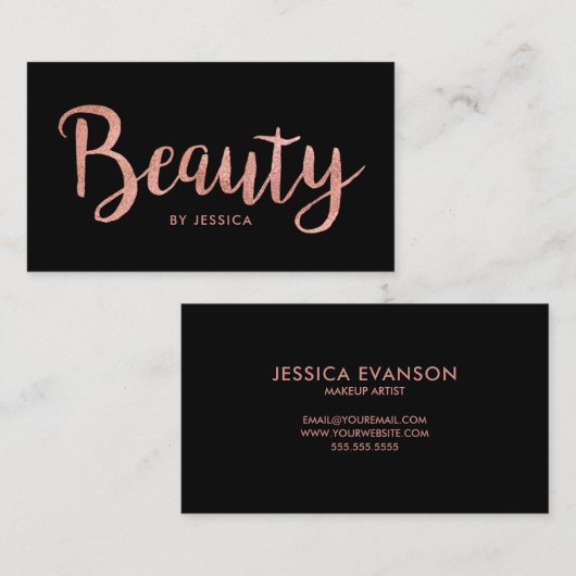  Beauty Salon Roos Gold Cosmetoloog Black Visitekaartje (Voorkant / Achterkant)