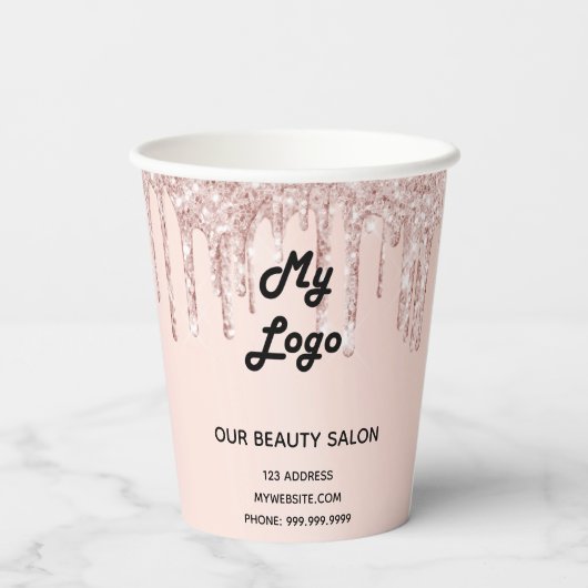 Beauty salon roos Gold glitter business logo Papieren Bekers (Achterkant)