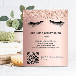 Beauty salon roos gold glitter make-up QR code Flyer<br><div class="desc">Een gouden hellende achtergrond van het roos,  met glittermousjes en oogwanden. Vooraan: De tekst: Prijslijst. Personaliseer en voeg jouw naam en adres toe. Creëer je eigen QR-code door je URL toe te voegen aan je website of je sociale mediaaccount. Terug: jouw tekst,  prijzen.</div>