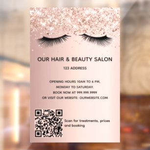 Beauty salon roos Gold glitter zweeft QR-code Raamsticker
