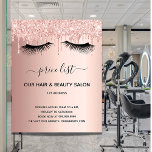 Beauty salon roos goudglitter prijslijst zweepslag flyer<br><div class="desc">Een gouden achtergrond van het roos,  met glitterdruppels en zwarte zweepslagen. Vooraan: De tekst: Prijslijst. Personaliseer en voeg jouw naam en adres toe. Terug: jouw tekst,  prijzen. Om de spoeltjes te houden schrap slechts de steekproeftekst,  verlaat de ruimten of emoji's voor en na de tekst.</div>