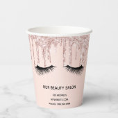 Beauty salon roos goudglitter zweeft handel papieren bekers (Achterkant)