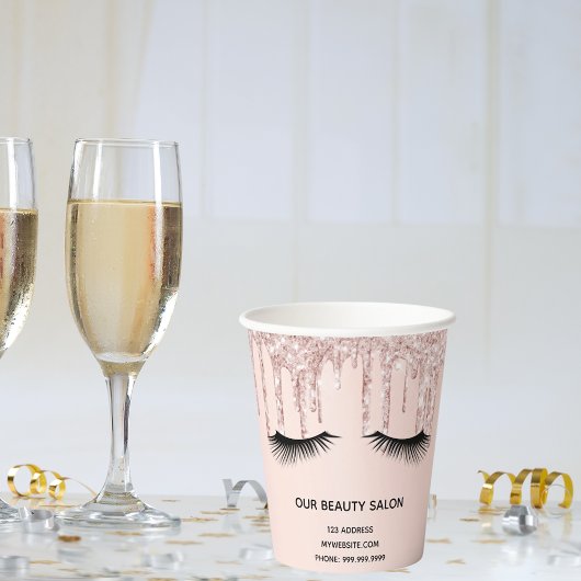 Beauty salon roos goudglitter zweeft handel papieren bekers
