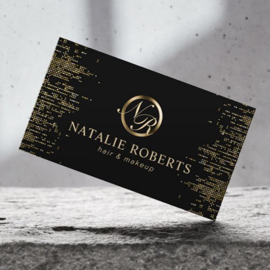 Beauty Salon Script Monogram Logo Gold Confetti Afsprakenkaartje