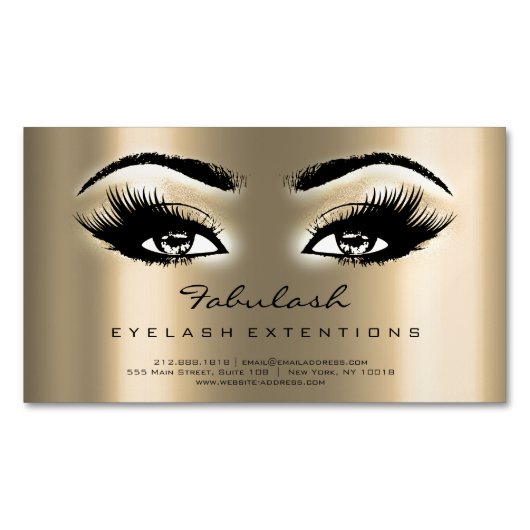 Beauty Salon Sepia Gold Adress Makeup Lashes Magnetisch Visitekaartje (Voorkant)
