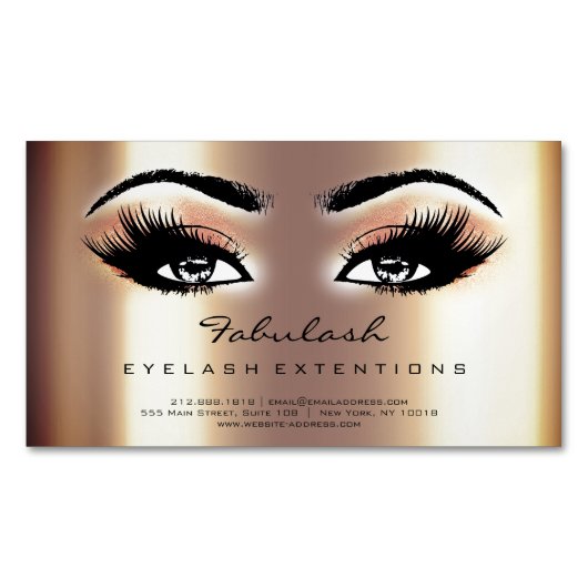 Beauty Salon Sepia Gold Roos Adress Makeup Lashes Magnetisch Visitekaartje (Voorkant)