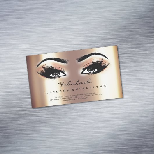 Beauty Salon Sepia Gold Roos Adress Makeup Lashes Magnetisch Visitekaartje (Voorbeeld)