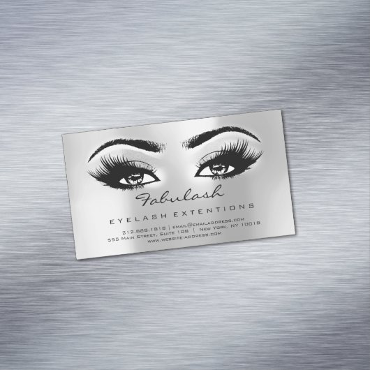 Beauty Salon Silver Grey Adress Makeup Lashes Magnetisch Visitekaartje (Voorbeeld)