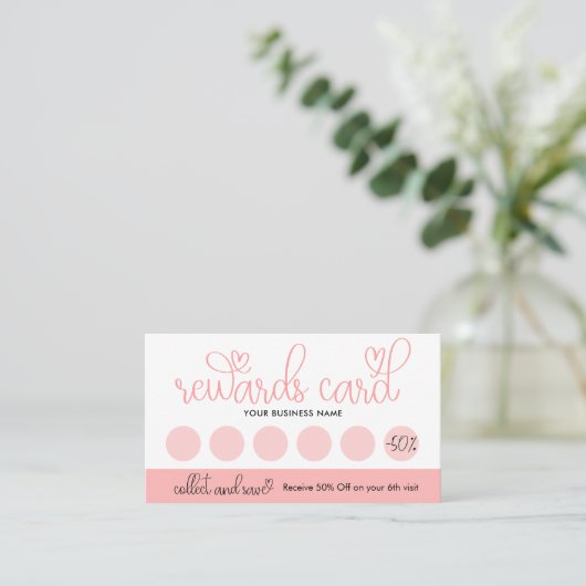 Beauty Salon Trendy Heart Script Font Loyalty Card (Staand voorkant)