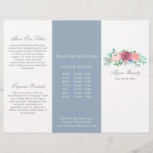 Beauty Salon Trifold Brochure Elegant Floral (Voorkant)