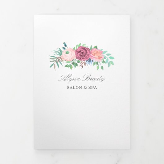 Beauty Salon Trifold Brochure Elegant Floral Drieluik Kaart (Cover)