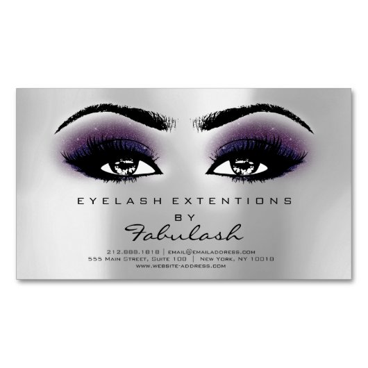 Beauty Salon Violet Silver Adress Makeup Lashes Magnetisch Visitekaartje (Voorkant)