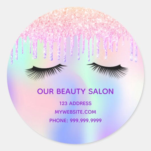 Beauty salon zweeft holografisch roze glitter ronde sticker (Voorkant)