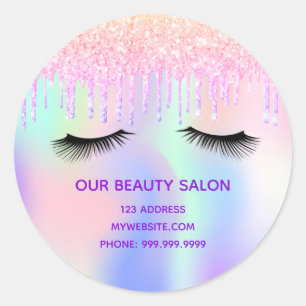 Beauty salon zweeft holografisch roze glitter ronde sticker