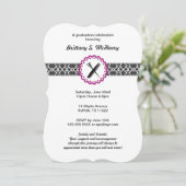 Beauty School Damask Afstuderen Uitnodigingsroze Kaart (Staand voorkant)