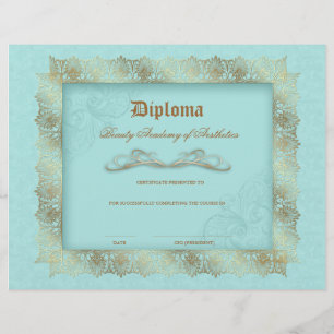 Beauty School Diploma Blue Gold Lace Lijst Flyer