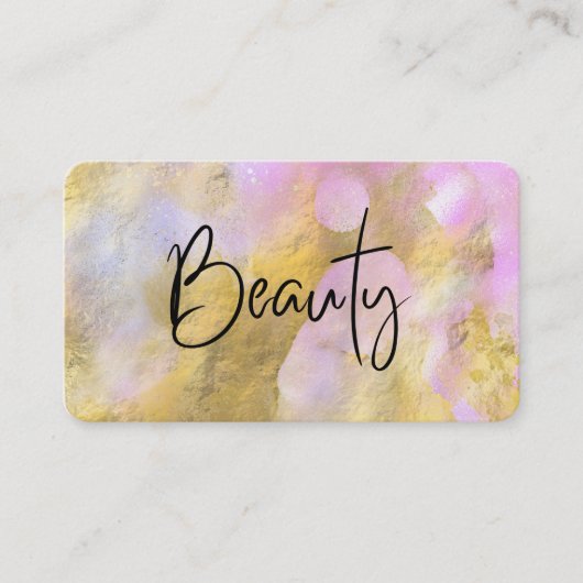 *~* BEAUTY Script Gold Foil Pink Visitekaartje (Voorkant)