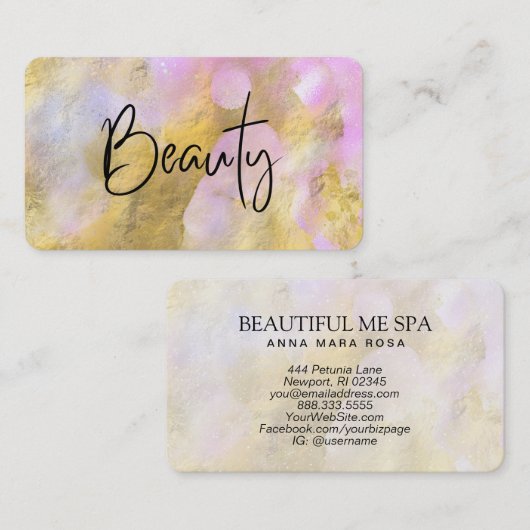 *~* BEAUTY Script Gold Foil Pink Visitekaartje (Voorkant / Achterkant)