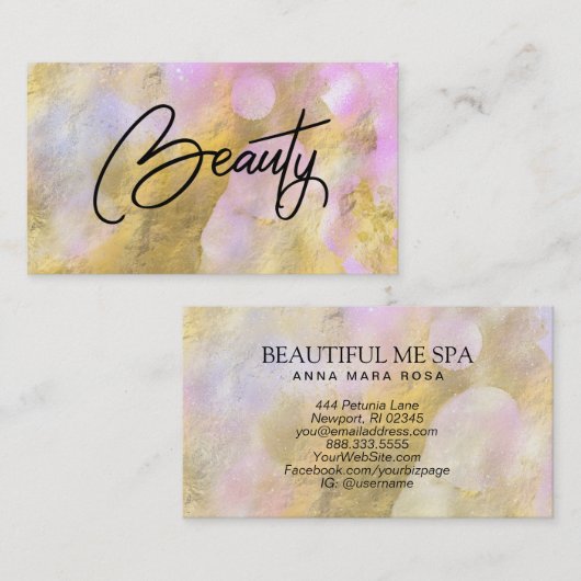 *~* BEAUTY Script Pink Gold Foil Visitekaartje (Voorkant / Achterkant)
