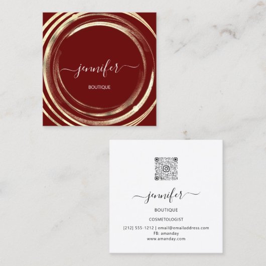 Beauty Shop Couch Gold Burgundy QR Code Logo Vierkante Visitekaartje (Voorkant / Achterkant)