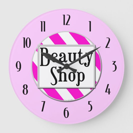 Beauty Shop Pink White Retro Wall klok (Voorkant)