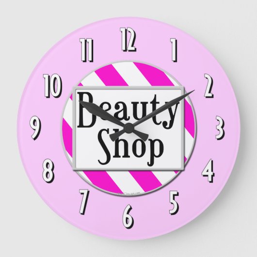 Beauty Shop Pink White Retro Wall klok (Voorkant)