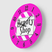 Beauty Shop Pink White Striped Retro Wall Clock Grote Klok (Hoek)