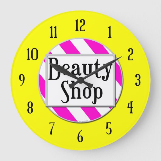 Beauty Shop Roze Wit Geel Retro Wandklok (Voorkant)