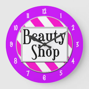 Beauty Shop Roze Wit Paarse Retro Wall Clock Grote Klok