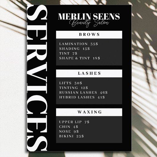 Beauty Skincare Salon Treatment Menu Design Black