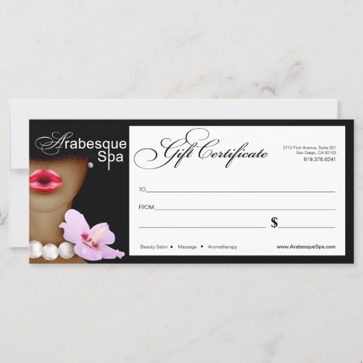 Beauty Spa Arabesque Gift Certificate (Voorkant)