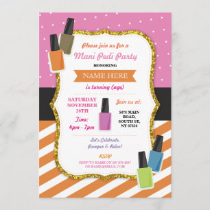 Beauty Spa Birthday Party Pamper Mani Pedi Invite Kaart