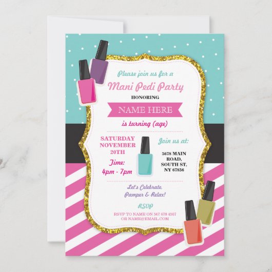 Beauty Spa Birthday Party Pamper Mani Pedi Invite Kaart (Voorkant)