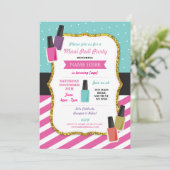 Beauty Spa Birthday Party Pamper Mani Pedi Invite Kaart (Staand voorkant)