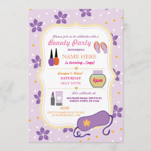 Beauty Spa Birthday Party Relax Pamper Face Invite Kaart