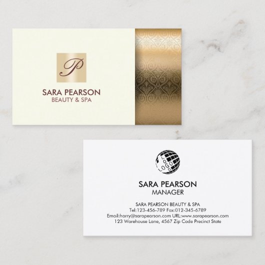 Beauty Spa Elegant Gold Monogram Visitekaartje (Voorkant / Achterkant)