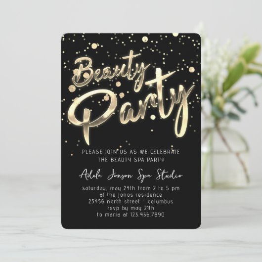 Beauty SPA Feestje Directe Download  Zwart Goud Kaart (Staand voorkant)
