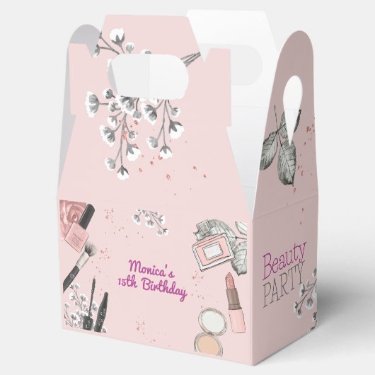 Beauty spa girly stoffig roos verjaardagsfeestje bedankdoosjes (Geopend)