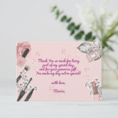 Beauty spa girly stoffig roos verjaardagsfeestje bedankkaart (Staand voorkant)