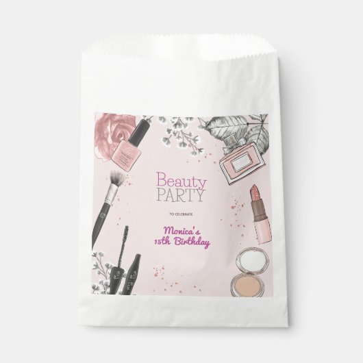 Beauty spa girly stoffig roos verjaardagsfeestje bedankzakje (Voorkant)